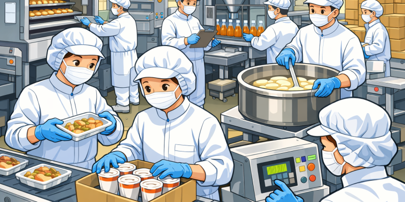 食品加工工場で働く人たち